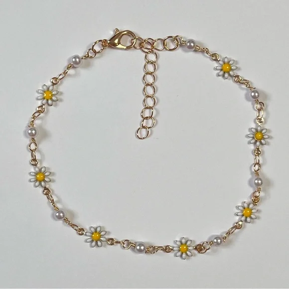 🛑SOLD🛑NEW Set of Two Floral Flower Boho Gold Tone Adjustable Ankle Bracelets - Picture 5 of 8